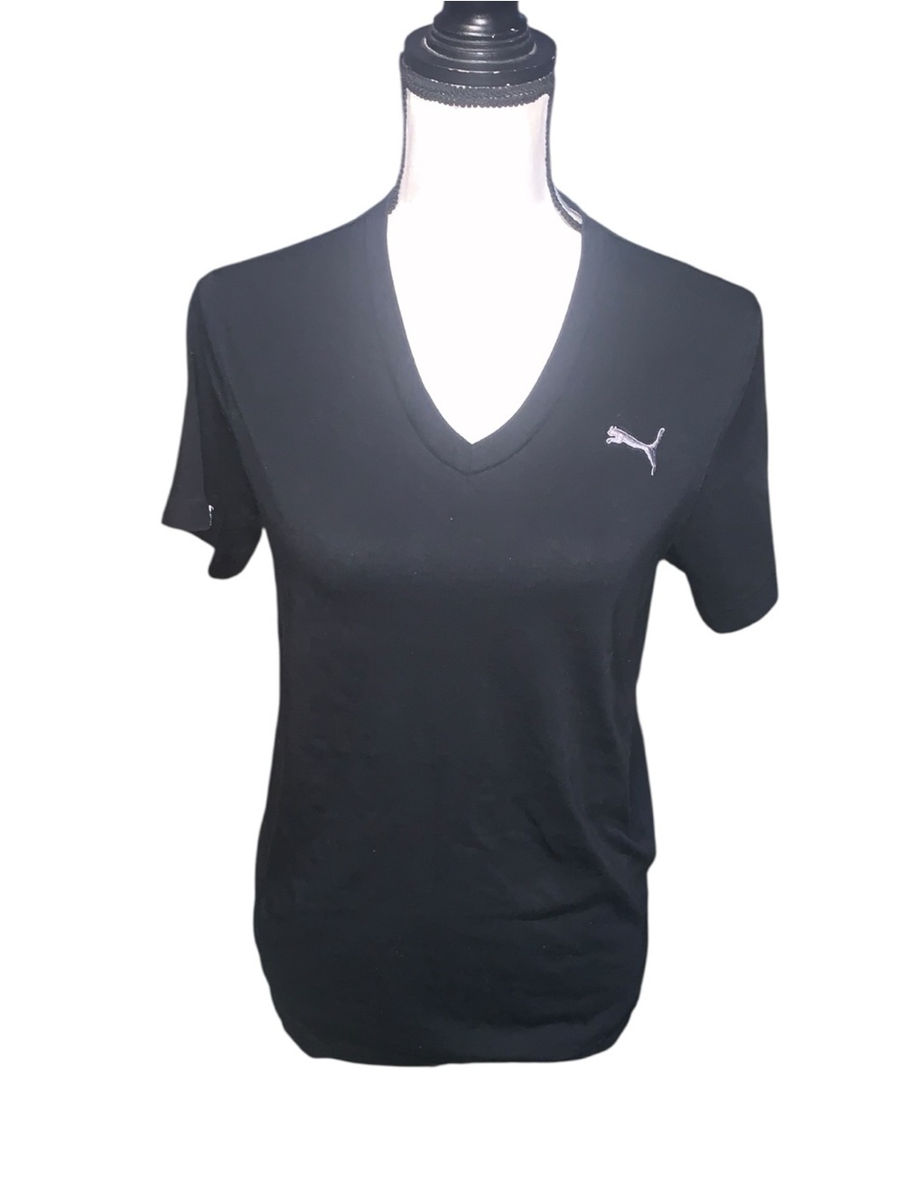 Puma Black V-Neck Short Sleeve Tee Shirt Athletic